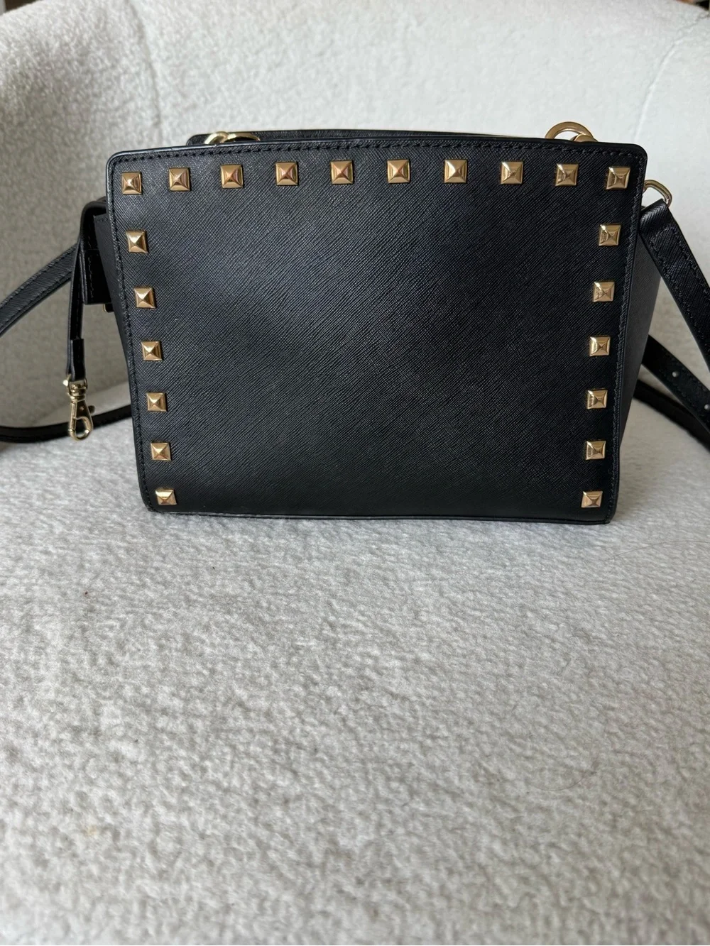 Michael Kors Black Crossbody with Gold Stud Accents